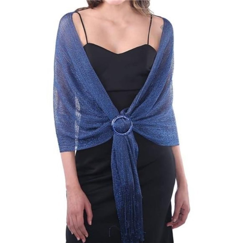 Sparkle Shawls Wraps With Buckle Blue